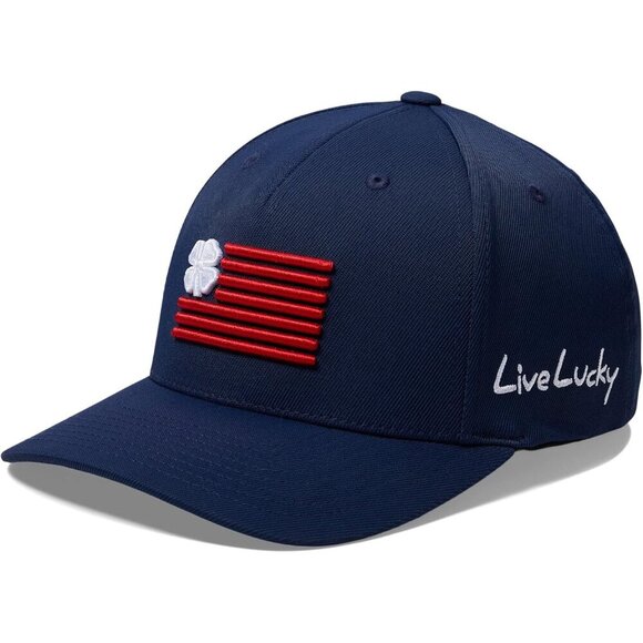 New Black Clover Live Lucky Navy Cap Red Striped Piping Flag White Clover Patch - Picture 1 of 8